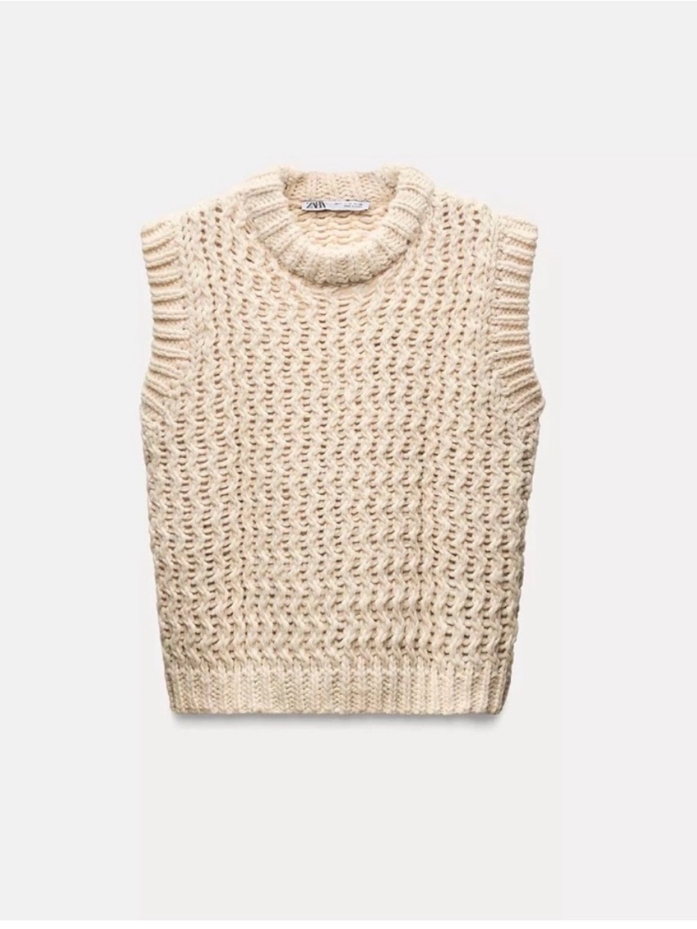 Zara Cream Cable-Knit Sleeveless Crewneck Sweater Vest
